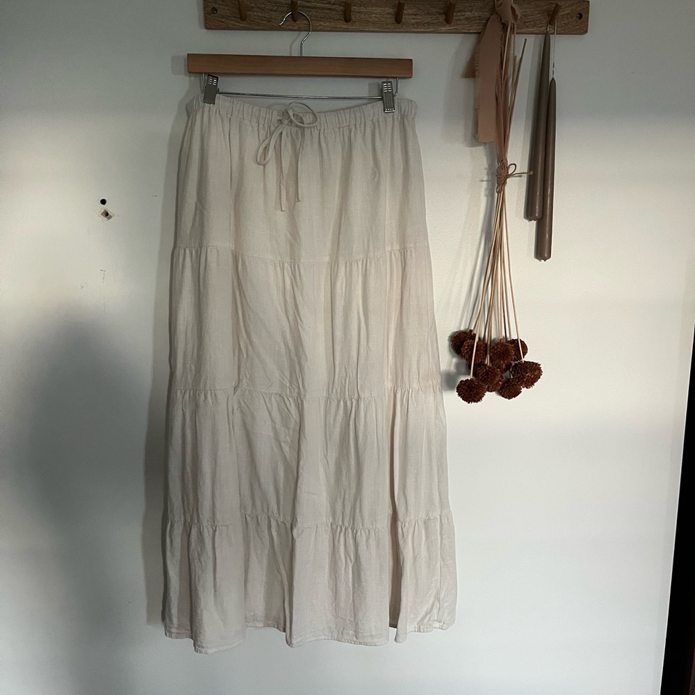 Sincerely Jules Cream Tiered Maxi Skirt with Drawstring Waist